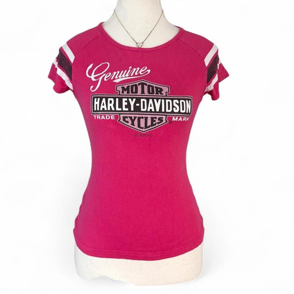 Harley Davidson pink vintage baby tee Harley-Davidson logo fits women’s XS-small
